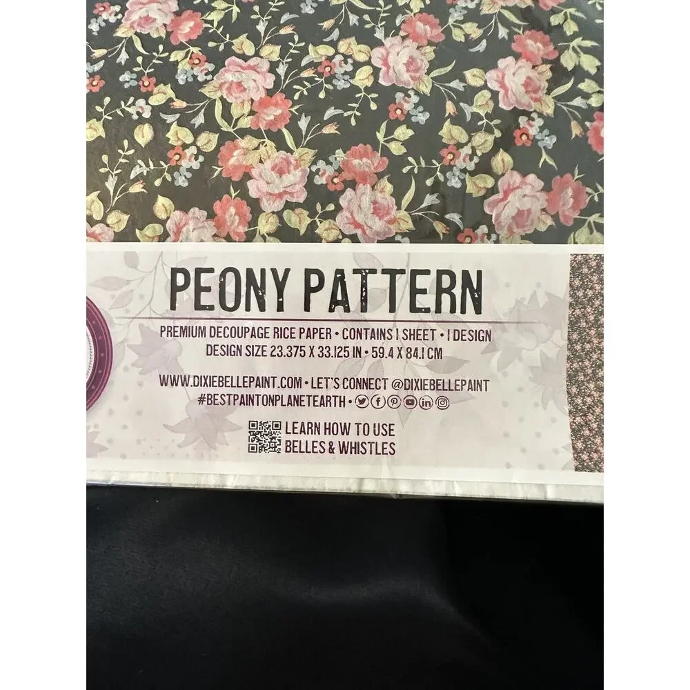 New Belles & Whistles PEONY PATTERN Decoupage Decor Rice Paper 23x33 Dixie Belle